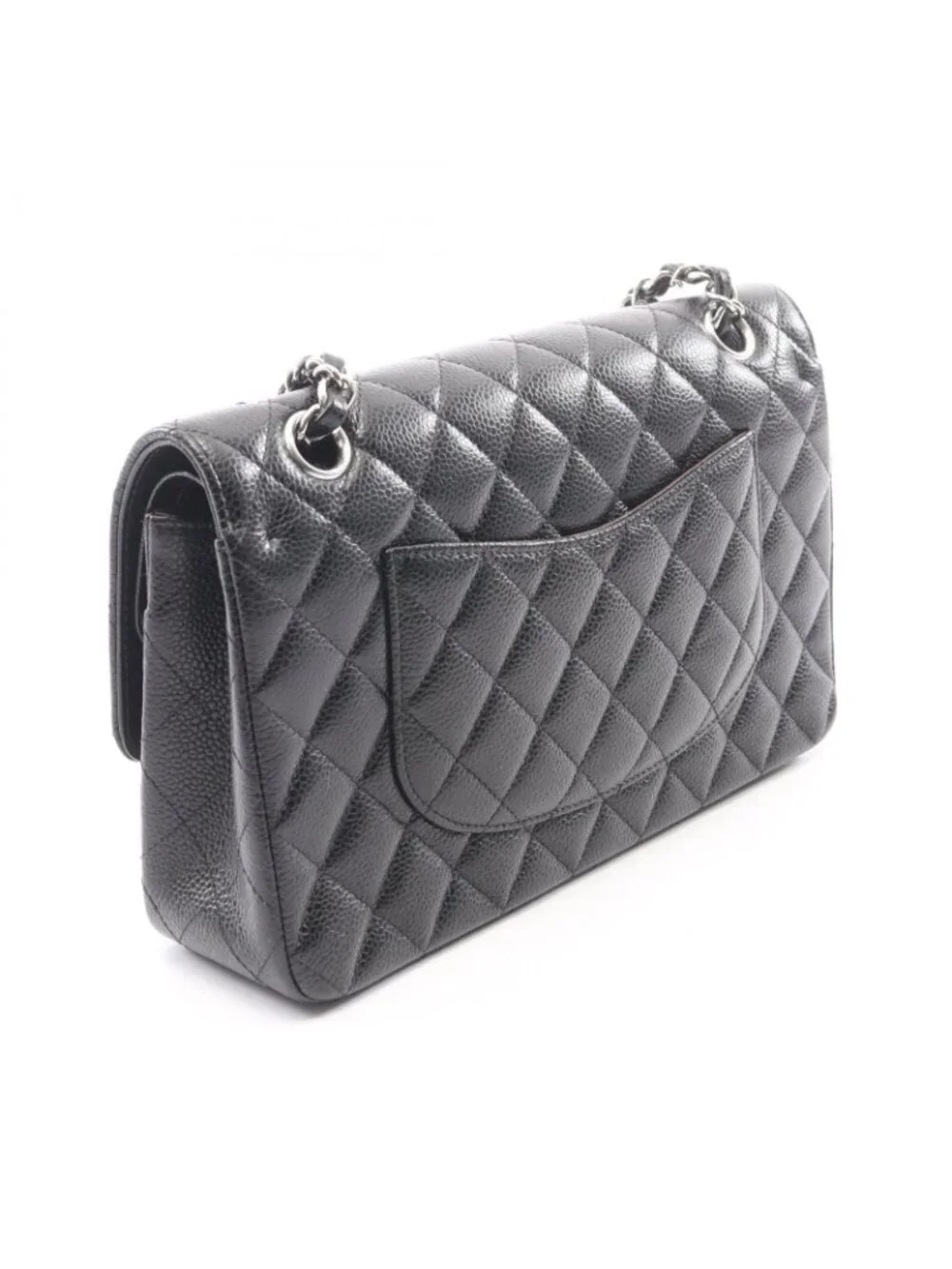 Chanel Shoulder Bag Quilted Double Flap Black Caviar Leather Chain